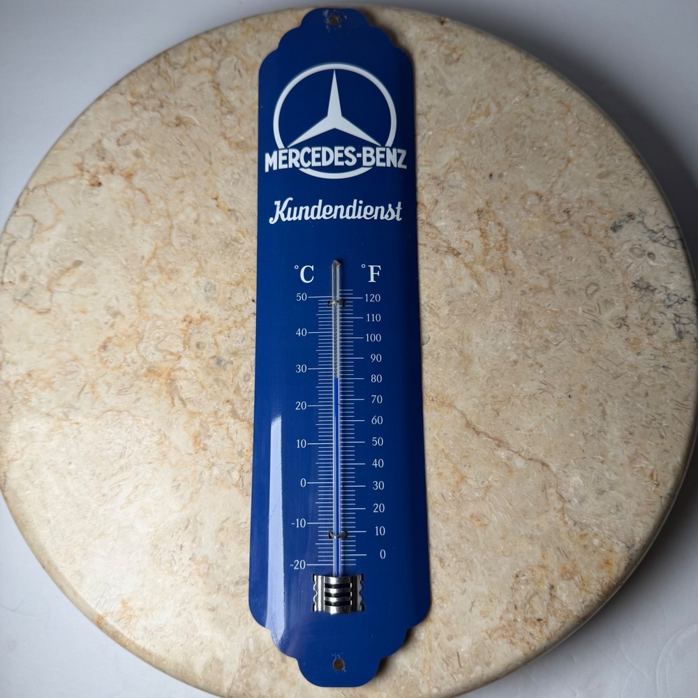 Mercedes-Benz Thermometer 11in Blue Kundendienst Enamel Metal Sign Decor
